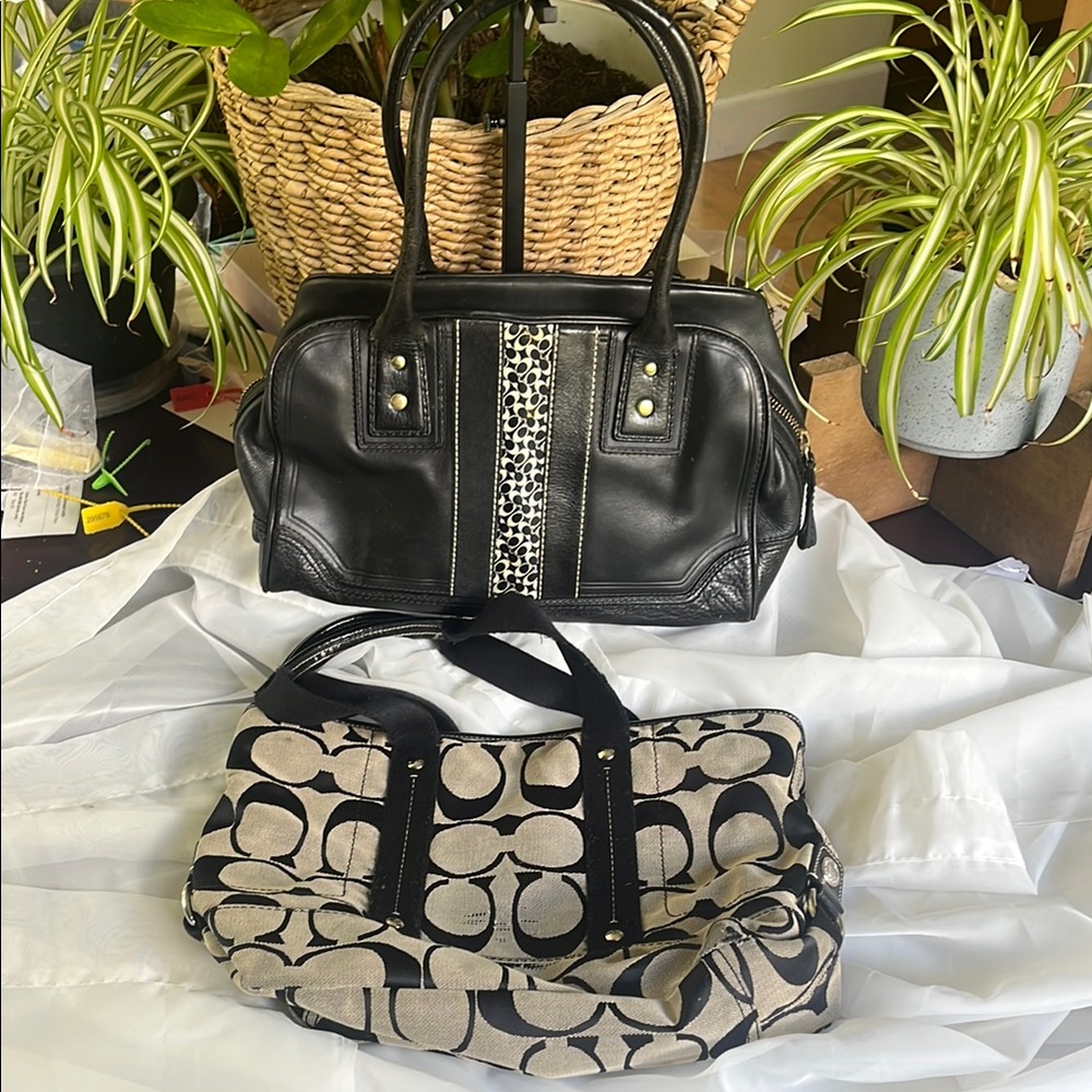 Coach purse rehab bundle 2 pack purses leather and canvas/ BLK WHT